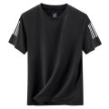 Thin Ice Silk MenTT-shirt Summer Sports and Leisure round Neck Large Size Quick Drying Clothes Loose Night Reflective. 