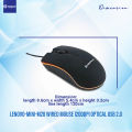 Lenovo-Mini-M20 Wired Mouse 1200Dpi Optical Usb 2.0 - Pro Gaming Mouse Optical Mice Frosted Surface For Computer Pc & Laptop.