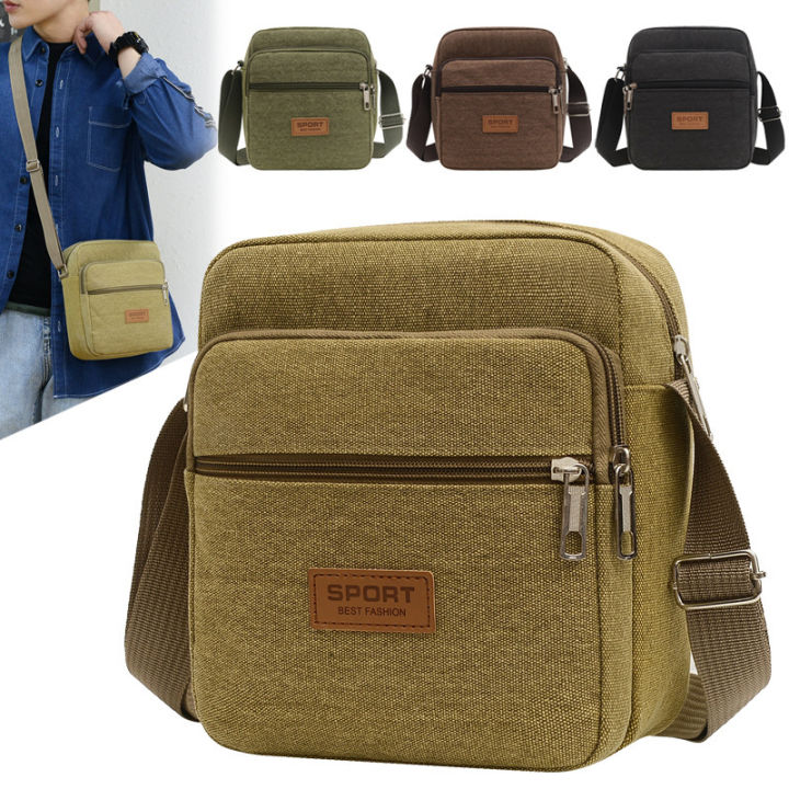 Men's Canvas Large Capacity Shoulder Bag Fashion Korean Version Men's Crossbody Bag Business Crossbody Packing Money Slip Backpack