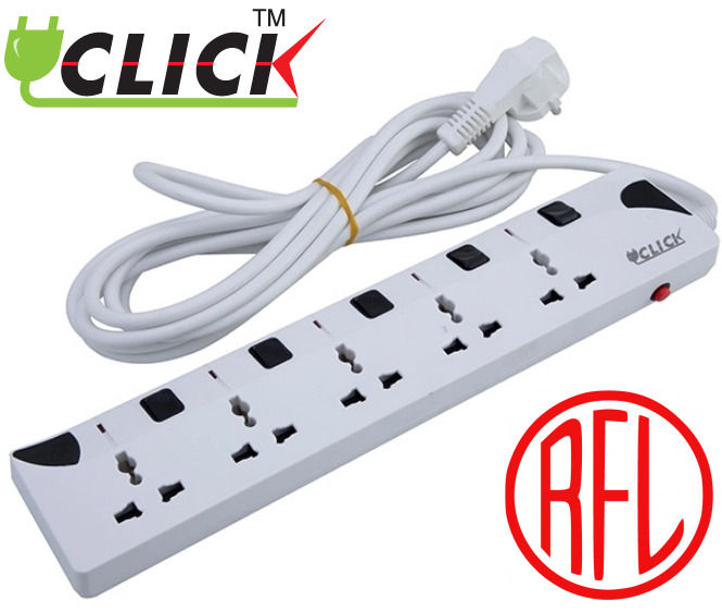 CLICK Safe 5 Point Multiplug Extension Cord 5skt Port Multi Plug Socket