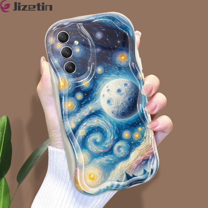 Jizetin for Samsung S23 FE Back Cover Night Sky Cream Wavy Edge Soft Silicone Phone Case