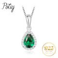 Potiy Pear Simulated Nano Emerald 925 Sterling Silver Pendant Necklace Without Chain For Women Gemstone Statement Necklace Daily. 
