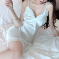 Sexy Pajamas Women's Artificial Silk Camisole Nightdress Solid Color Lace Low-Cut Pure Desire Style Charming Hot Home Wear.