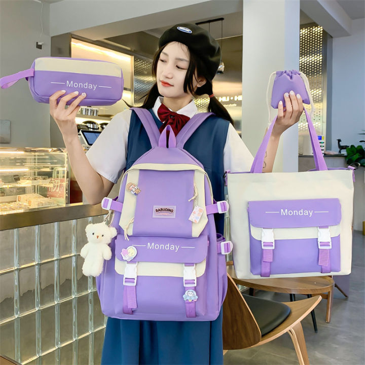 Women's Pcs Set Backpack Harajuku Laptop Canvas School Bags For Teenage  Girls Kawaii Backpack College Student Book Bag Amour zii