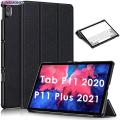【FUPANG】with Lenovo Tab p11 plus case 2021 (TB-J607F) and tab p11 case 11 inch 2020 (mible/x),[auto Slim thin PU leather tri-fold cover with magnetic stand # Black. 