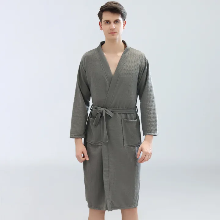 Gent's%20Comfortable%20Plus%20Size%20Water-Absorbing%20Quick-Drying%20Spa%20Sweat%20Bathrobe%20Couple%20Robes%20Pajamas%20Thin%20Kimono%20Waffle%20for%20Men%E2%80%99s%20-%20Image%205