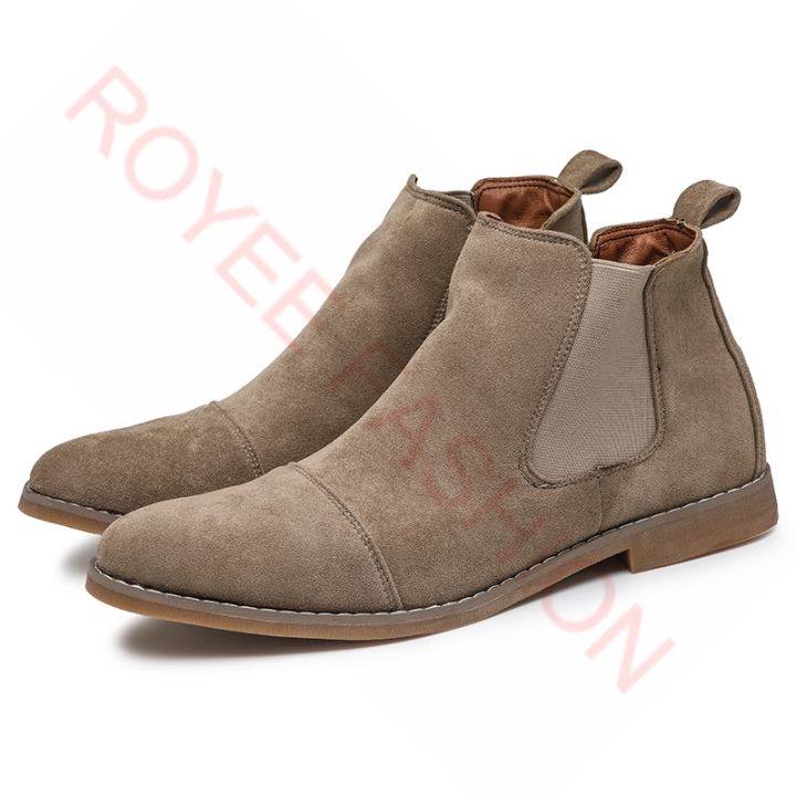 Fashion Shoes Yellow Chelsea Boots Men Comfort Dress Boots Men Business Shoes Men's Suede Leather Shoes Zapatos Hombre Ankle boo BunnyGarden