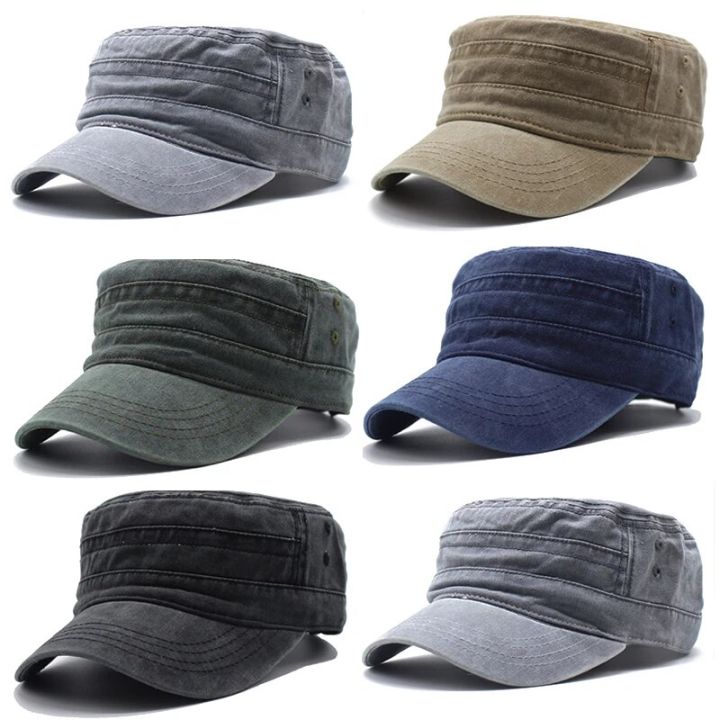 (NEW)Washed Cotton Army Hat Men's Caps Tactical Caps Flat Top Caps For Men Cadet Outdoor Tactical Cap Fishing Caps