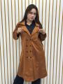 Women Jacket Stylish Fall Winter Women's Overcoat Trendy Solid Color Turn-down Collar Long Sleeve Cardigan with Belted Button Closure Mid Length Loose Lady Coat. 