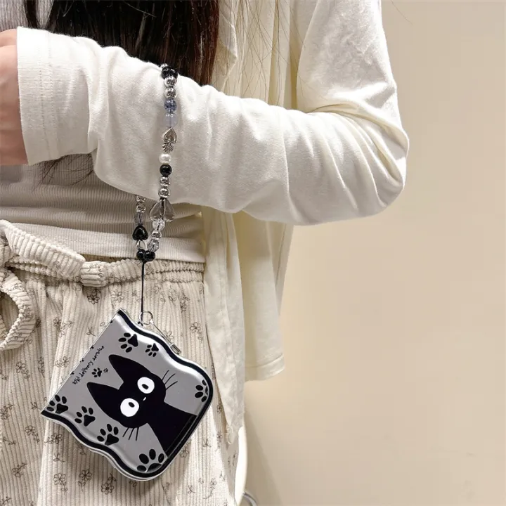 HODON%20Cute%20Wave%20Love%20Black%20Cat%20Phone%20Case%20for%20Samsung%20Galaxy%20ZFlip5%20Flip3%20Zflip4%20Cases%20With%20Bracelet%20Shockproof%20Hard%20Back%20Cover%20-%20Image%207