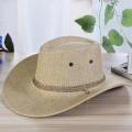 Wide Brim Cowboy Hat Protective Sunscreen Unisex Sheriff Cap Adjustable Wind Rope Western Hat for Horseback Riding Fishing.