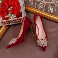 Wedding Shoes Bridal Shoes2023New Summer Chinese Style Xiuhe Wedding Dress Two-Way Wear Red Engagement Toast Dress High Heels. 