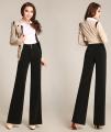 High waist women fashion office work pants plus size wide leg ladies formal trousers black red female wide leg pants.