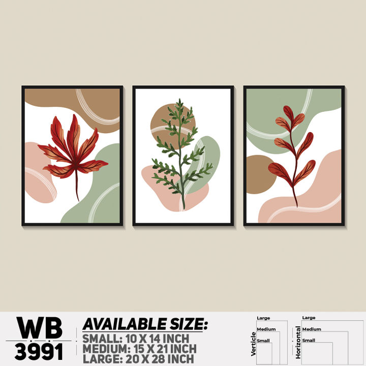 Painted Leaf Design Art (Set of 3) Wall Canvas Art For Wall Decoration Canvas Painting For Wall - WB3991 - Handy Commodity