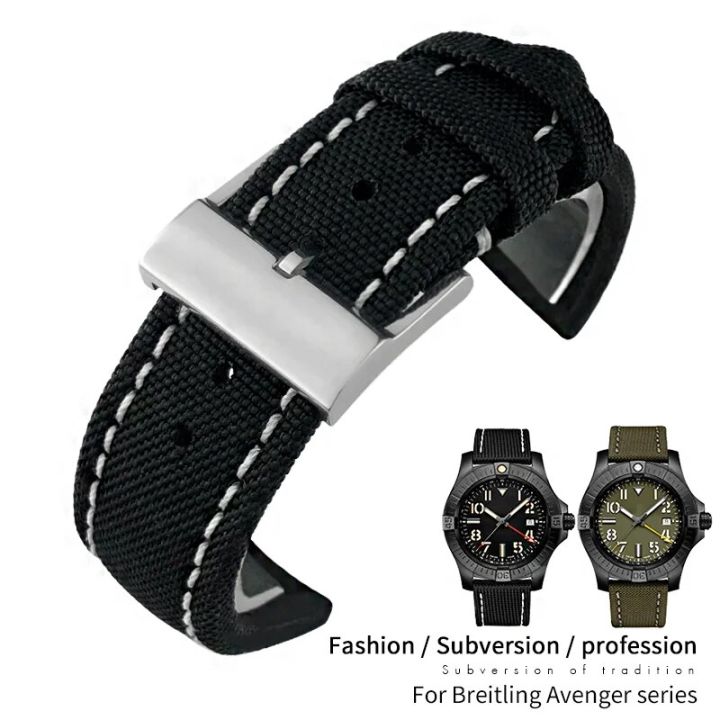 22mm Top Quality Nylon Canvas Watchband for Breitling Strap for Avenger Navitimer Black Gray Green Watch Strap Buckle