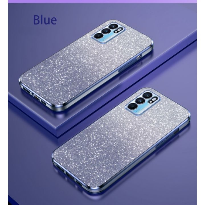 For OPPO Reno 6 4G Gradient Glitter Plating phone case Soft Silicone Flash Powder Protect Back Cover