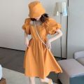 2023 New Female Student Korean Style Loose Internet Hot Purple Hepburn Style Puff Sleeve Dress. 