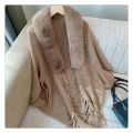 Knitting Thick Women's Loose Shawl with Faux Fur Collar for Evening Dresses Wedding Knitting Shawl Plush Wraps Cardigan Cape Moonlight Shines.