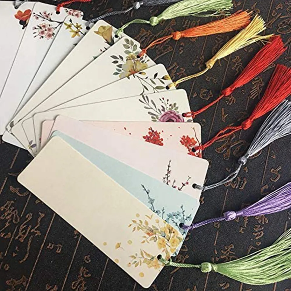 100 Pack Blank Color Cardstock Bookmarks With 100 Colorful Tassels...