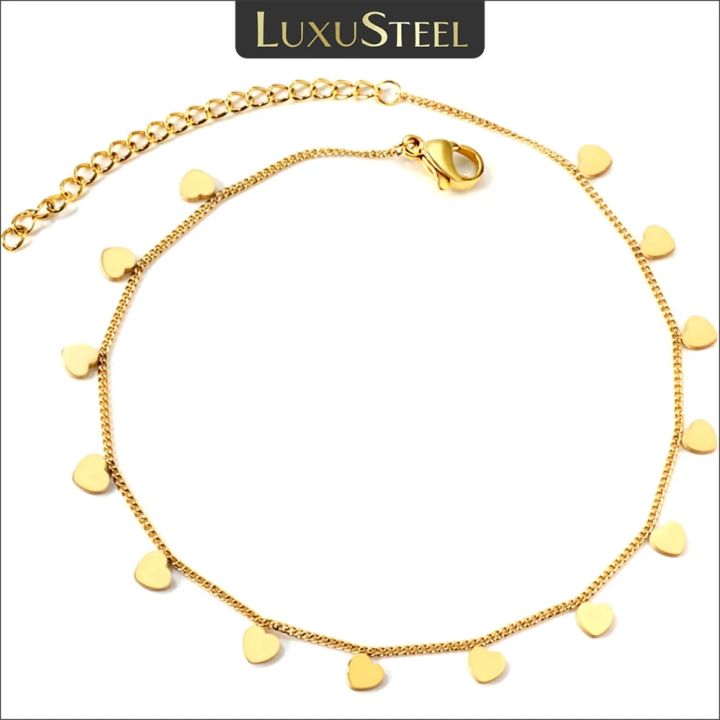 LUXUSTEEL Women Mini Heart Shape Charms Anklets Stainless Steel Leg Chains Ankle Beach Foot Jewelry Holidays Accessories