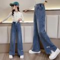 Girls' jeans, spring and autumn new middle and large children's bell bottoms, spring and autumn foreign style baby girls, children's leisure, long filial piety.