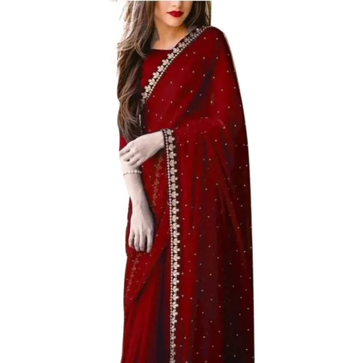 Maroon Colour Saree With High Quality Embroidery Work