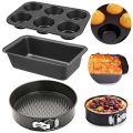 Carbon Steel 3 PC Combo Cake Moulds for Baking - Cake Tin , 6 Cavity Cup Cake Mould (Muffin Tray) with Liners & Bread Mould. 