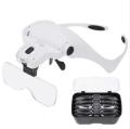 Headband Magnifier Glasses With LED Light, Head Mount Magnifier Hands Free Reading Magnifying Glasses for Jeweler Loupe Craft.