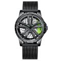 Rotation Wheel Watch for Man Spinning Rim Hub Quartz Wristwatch Luxury Full Black Stainless Steel Reloj  Male Rotating Skeleton Dial Clock. 