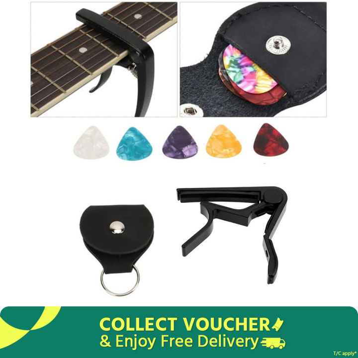 Combo of Guitar Capo 5pcs Guitar Pick And Leather Pick Holder