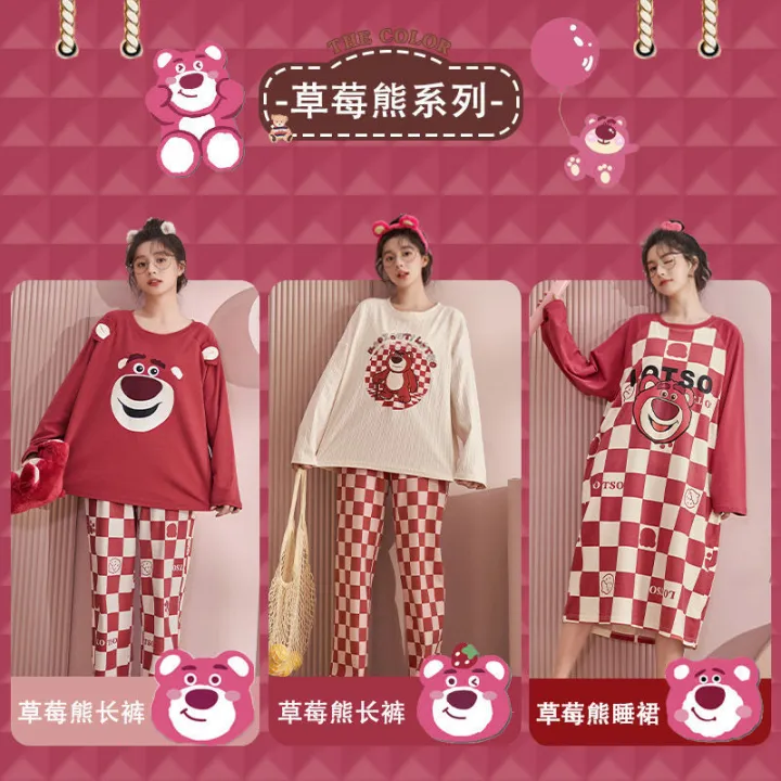 Strawberry%20Bear%20Pajamas%20Women's%20Spring%20and%20Autumn%20Sweet%20Cute%20Trousers%20Suit%20Student%20plus%20Size%20Nightdress%20Can%20Be%20Outerwear%20Homewear%20-%20Image%204