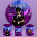Wednesday Addams Round Cover Girl Birthday Baby Shower Backdrop Nevermore Family Party Circle Cylinder Cover Photo Booth Props. 