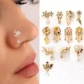 1Piece Fashion L Shaped Dangle Nose Studs Piercing 20G Stainless Steel Flower Moon Tassels Zircon Nostril Screw Piercing Jewelry.