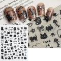 Cartoon Black Cats Nails Sticker Graffiti Painting Cute Kitten Black White Gold Silver Color Design Decals Nail Art Decor SO231.