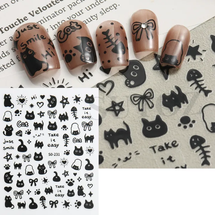Cartoon%20Black%20Cats%20Nails%20Sticker%20Graffiti%20Painting%20Cute%20Kitten%20Black%20White%20Gold%20Silver%20Color%20Design%20Decals%20Nail%20Art%20Decor%20SO231%20-%20Image%207