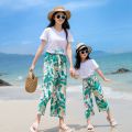 Same Color Couple Wear Summer New Parent-Child Wear Short Sleeve T T-shirt Seaside Vacation Beach Couple Leisure Wide Loose Pants. 