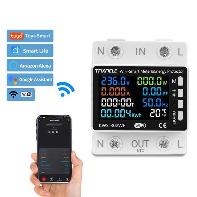 TAXNELE TUYA WiFi 2P 63A Smart Power Meter Over Under Voltage taxnele-tuya-wifi-2p-63a-smart-power-meter-over-under-voltage