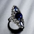 Vintage Women Fashion Jewelry Blue Rhinestone Engagement Wedding Ring.