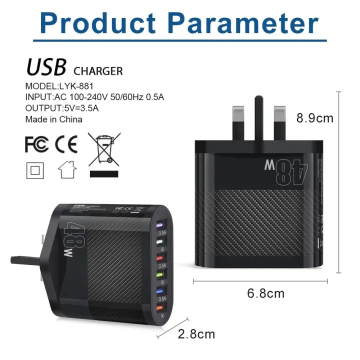 USB%20Wall%20Charger%2048W%206-Port%20Fast%20Charging%20Block%20Adapter%20Plug%20Compatible%20For%20IPhone%20Android%20Tablet%20PC%20Mobile%20Phone%20-%20Image%203