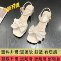 Women's French-Style High Heel Sandals23New Fairy Style Bow Chunky Heel Open Toe Sandals Fashion All-Match. 