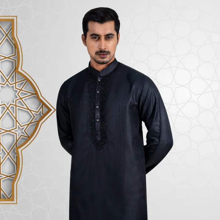 Lubnan%20Mens%20Black%20Color%20Cotton%20Fabrics%20Regular%20Fit%20Premium%20Set%20Panjabi%20With%20Pajama%20-%20Image%203