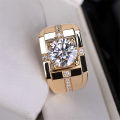 Classic High Carbon Diamond High Simulation Men's Diamond Ring Imitation Moissanite Plated Yellow Gold Domineering Wedding Ring Wholesale.