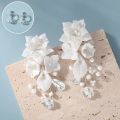 Ins Silver Gold Color Wedding Bridal Earrings White Porcelain Flower Leaf Women Drop Earring Handmade Accessories. 