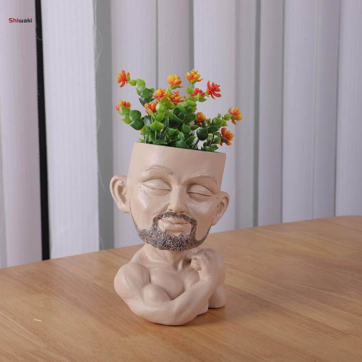 Pot Head Planter with Drainage Hole Craft Desktop Human Funny Face Flower Pot for Drawing Room Bedroom Indoor Cabinet Bookshelf