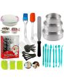Cake Making Supplies Cake Turntable, Nozzle Set, Measuring Cup & Spoon, Scraper, 3 in 1 Aluminium Round Cake Moulds, Stainless Steel Pallet Knife and 8 pcs Fondant Tools. 