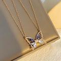 Fashion Romantic Magnetic Couple Necklaces Zirconia Hollow Butterfly Pendant Collarbone Chain Charm Necklace for Women BBF Jewelry Gifts Qoddess. 