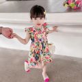 1-7 Year Baby Girl Summer Dresses Flower Print Princess Skirt Fashion Kids Flying Sleeves Dress Children Thin Cotton Clothes 원피스. 