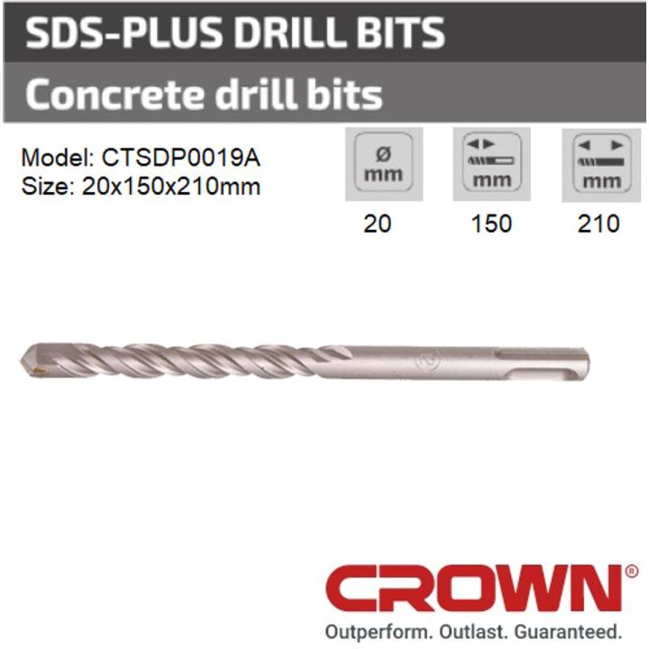 CROWN 20x150x210mm SDS-plus Drill Bit for Concrete Model: CTSDP0019A - Kings Trading