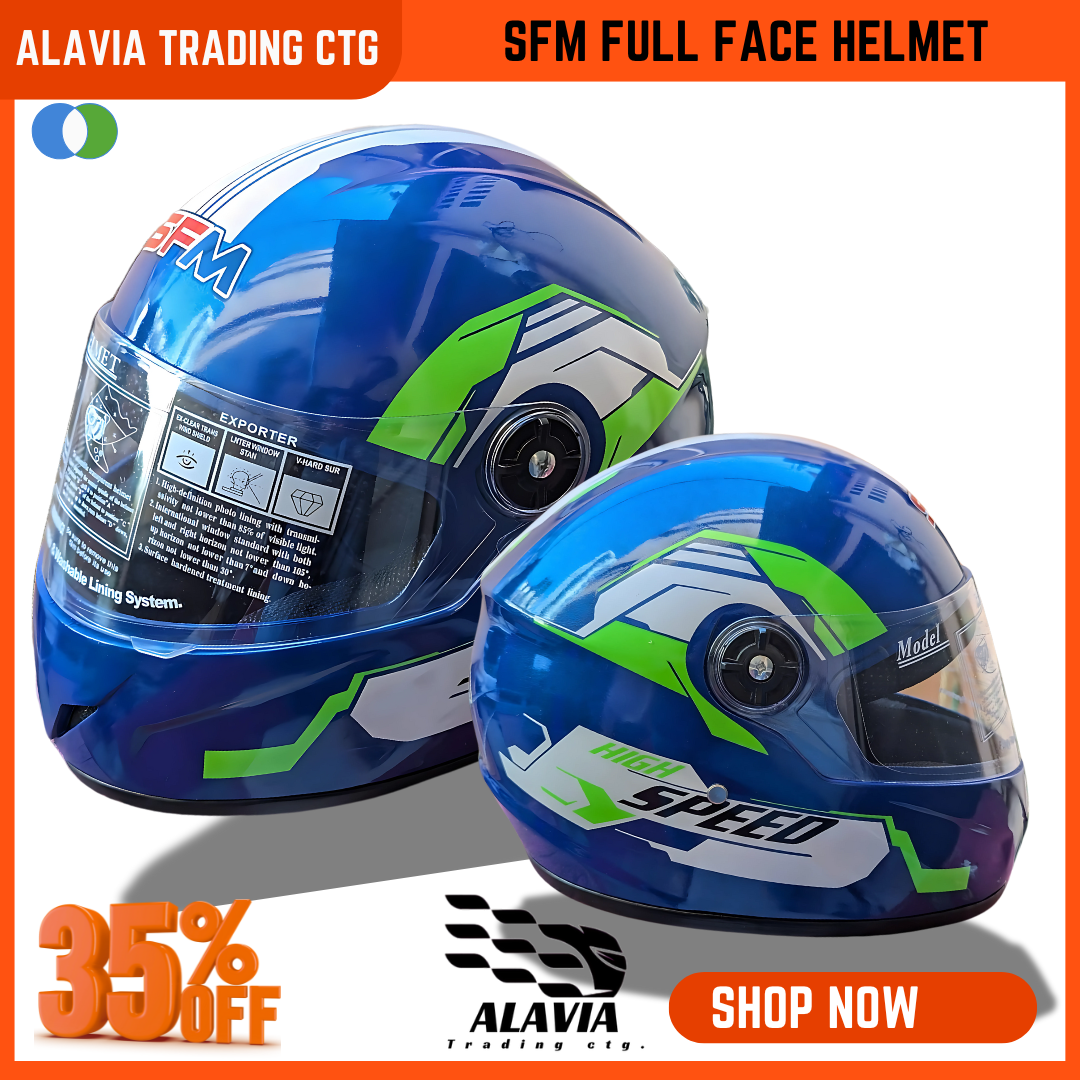 SFM 360V High-Speed Full Face Bike Helmet – Aerodynamic Design, ABS Shell, Blue & White Graphics Motorcycle Helmet