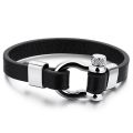 Hot Selling Cool Black Cowhide Leather Adjustable Basic Mens Cuff Bracelet.